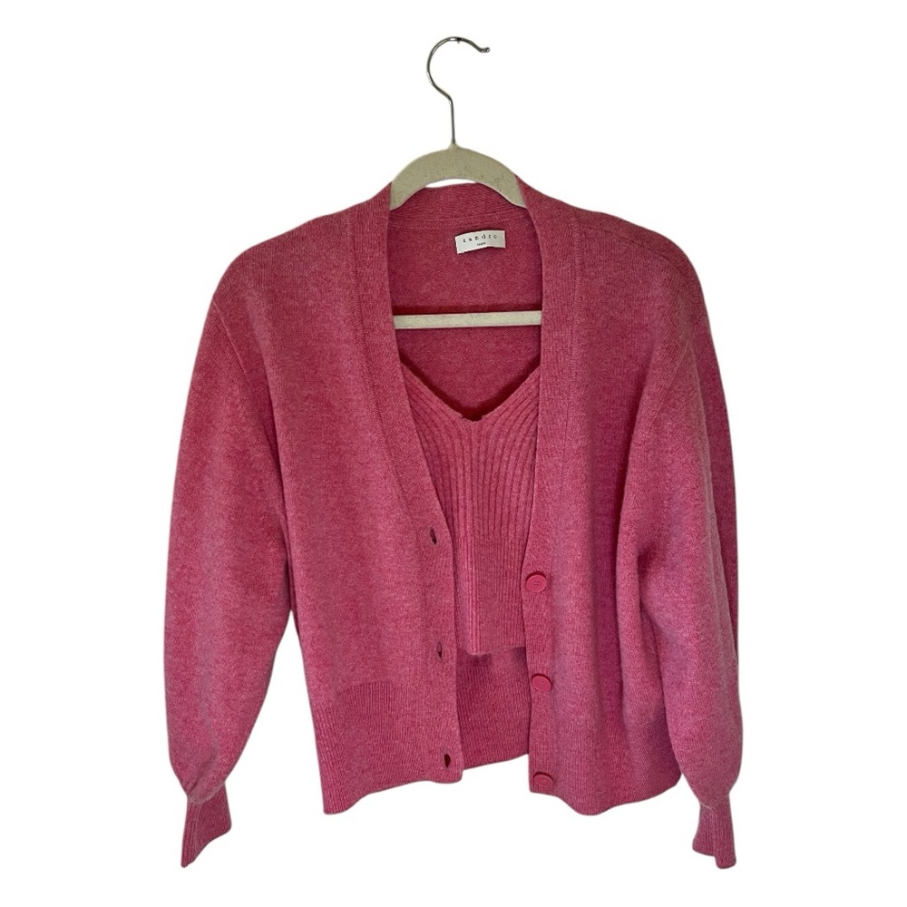 SANDRO PARIS Pink 100% Wool Two-Piece Knit Set Size 0 Luxury Est Retail $385